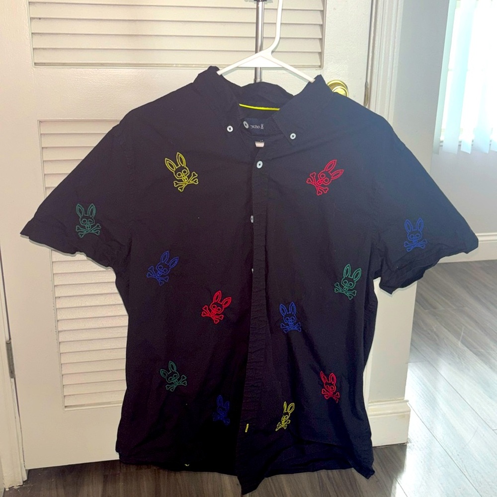 Psycho Bunny Logo Short Sleeve Button Up Men’s Large